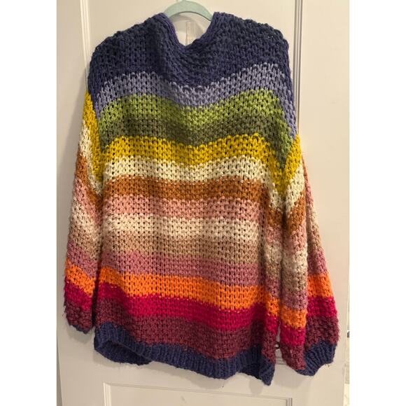 Three Bird Nest Size XL Wrapped Up In Color Rainbow Knit Cardigan Sweater - Picture 2 of 4